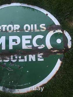 Rare Vtg 1951 Campeco Motor Oil & Gasoline Porcelain Gas Service Station Sign