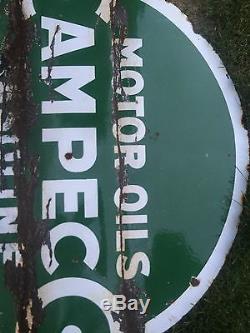 Rare Vtg 1951 Campeco Motor Oil & Gasoline Porcelain Gas Service Station Sign