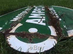 Rare Vtg 1951 Campeco Motor Oil & Gasoline Porcelain Gas Service Station Sign
