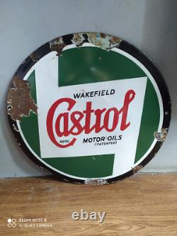 Rare vintage WAKEFIELD CASTROL MOTOR OILS advertising enamel sign of 50's