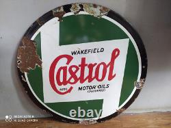 Rare vintage WAKEFIELD CASTROL MOTOR OILS advertising enamel sign of 50's