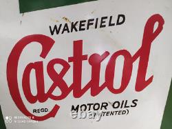Rare vintage WAKEFIELD CASTROL MOTOR OILS advertising enamel sign of 50's