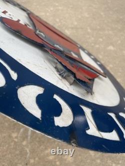 Red Hat Gas Motor Oil Vintage Mechanic Round Metal Tin Sign, 24