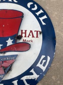 Red Hat Gas Motor Oil Vintage Mechanic Round Metal Tin Sign, 24