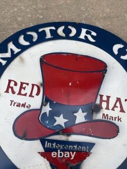 Red Hat Gas Motor Oil Vintage Mechanic Round Metal Tin Sign, 24