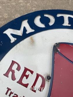 Red Hat Gas Motor Oil Vintage Mechanic Round Metal Tin Sign, 24