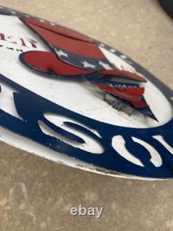 Red Hat Gas Motor Oil Vintage Mechanic Round Metal Tin Sign, 24