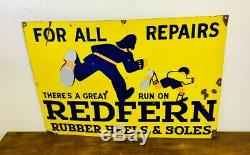Redfern rubber heels enamel sign advertising decor mancave garage metal vintage