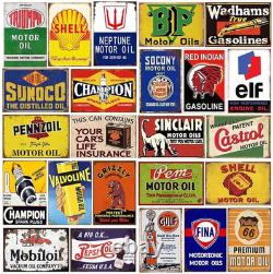 Reproduced Vintage Tin Sign Pack, Gas Oil Retro Advert Antique Metal Signs