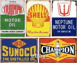 Reproduced Vintage Tin Sign Pack, Gas Oil Retro Advert Antique Metal Signs