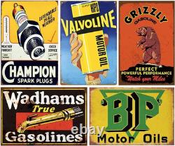 Reproduced Vintage Tin Sign Pack, Gas Oil Retro Advert Antique Metal Signs