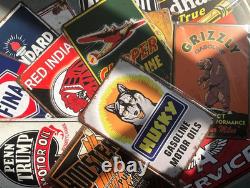 Reproduced Vintage Tin Sign Pack, Gas Oil Retro Advert Antique Metal Signs