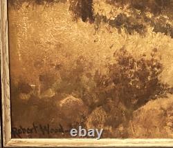 Robert Wood (Americ.), VTG c. 1960's Textured Oleograph Majestic Peaks, Signed