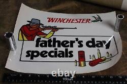 SCARCE 1960s NOS WINCHESTER DEALER DOOR WINDOW SIGN SET OF 4 WITH TUBE FATHER'S
