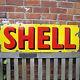Shell Enamel Sign Vitreous Porcelain Garage Old Vintage Patina Xl Vac189aged