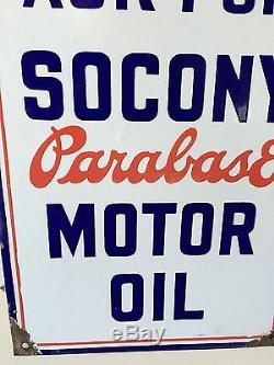 SOCONY Vintage porcelain pump plate gas Mobil rare parabase oil sign