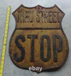 STOP SIGN Shield Vintage Yellow Original Embossed Stamp Road Highway Very Rare