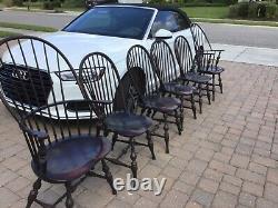Set of D. R. Dimes country Windsor dining chairs saddle seats SIGNED