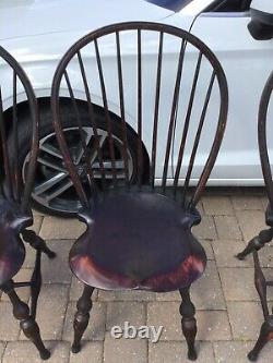 Set of D. R. Dimes country Windsor dining chairs saddle seats SIGNED