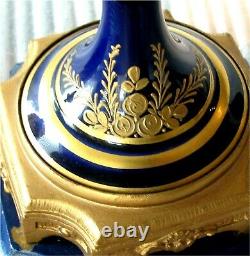Sevres Porcelain Vase Urn Royal Blue Bronze Ormolu Artist Signed Antique 1880's