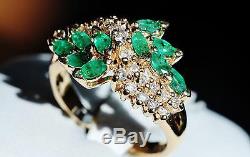 Signed BH vintage Effy 14k yellow gold 1.65ct emerald & diamond size 6 ring 4.6g