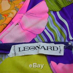 Signed Leonard Paris Silk Jersey Slinky Mikado Empire Scarf Wrap Floral Dress XS