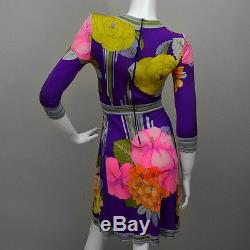 Signed Leonard Paris Silk Jersey Slinky Mikado Empire Scarf Wrap Floral Dress XS