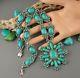 Signed Teal Turquoise Cluster Petit Point Navajo Vintage Squash Blossom Necklace