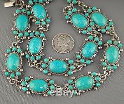 Signed TEAL Turquoise CLUSTER Petit Point NAVAJO Vintage SQUASH BLOSSOM Necklace
