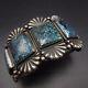Signed Vintage Navajo Sterling Silver & Gold Canyon Turquoise Cuff Bracelet, 86g