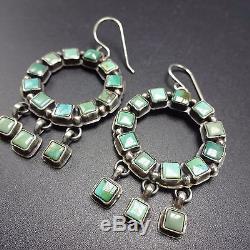 Signed Vintage NAVAJO Sterling Silver & Square TURQUOISE Cluster EARRINGS