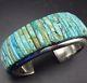 Signed Vintage Navajo Sterling Silver & Turquoise Cornrow Inlay Cuff Bracelet