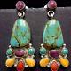 Signed Vintage Navajo Sterling Silver & Turquoise Spiny Oyster Shell Earrings