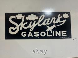 Skylark Gasoline Porcelain Enamel Vintage Sign Aviation Clouds Petroliana 16x6.5