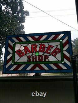 Stained Glass Window Barber Shop Sign Vintage Antique Style