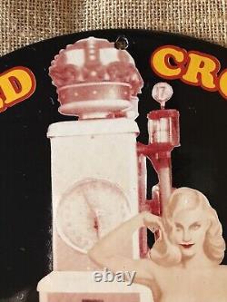 Summer Sale 1923 Vintage Gold-crown Gasoline Pinup 12 Inch Porcelain Sign