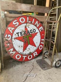TEXACO Gasoline Motor Oil Porcelain Sign 42in Round Vintage 1931 Original