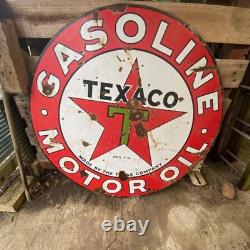TEXACO Gasoline Motor Oil Porcelain Sign 42in Round Vintage 1931 Original