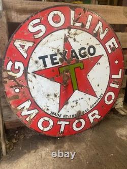 TEXACO Gasoline Motor Oil Porcelain Sign 42in Round Vintage 1931 Original