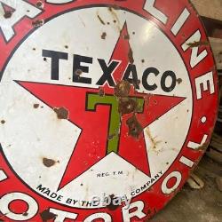 TEXACO Gasoline Motor Oil Porcelain Sign 42in Round Vintage 1931 Original