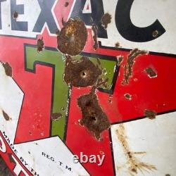 TEXACO Gasoline Motor Oil Porcelain Sign 42in Round Vintage 1931 Original