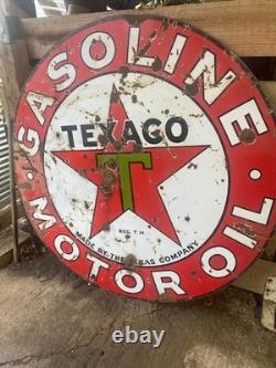 TEXACO Gasoline Motor Oil Porcelain Sign 42in Round Vintage 1931 Original