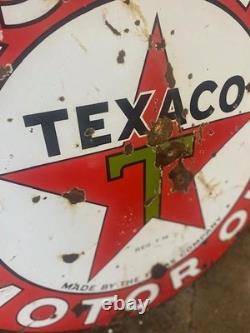 TEXACO Gasoline Motor Oil Porcelain Sign 42in Round Vintage 1931 Original