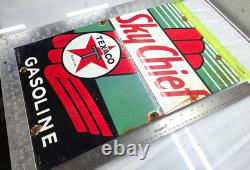 TEXACO SKY CHIEF 18 GENUINE VINTAGE FLT Gas Pump Service Station Porcelain Sign