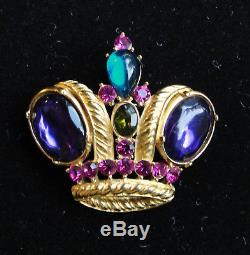 Trifari Vintage Crown Signed Brooch Limited Edition Rhinestone Collector Pin
