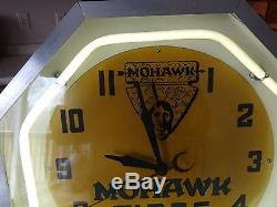 Ultra Rare Vintage Mohawk Tires Metal Neon Clock Gas Oil Service Station Lima Oh