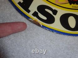 VINTAGE 11 3/4 in TIOGA GASOLINE INDIAN CHIEF PORCELAIN METAL KANSAS OIL SIGN