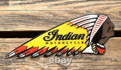 VINTAGE 12x4.5 INDIAN MOTORCYCLE SALES & SERVICE GASOLINE PORCELAIN OIL SIGN