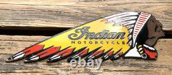 VINTAGE 12x4.5 INDIAN MOTORCYCLE SALES & SERVICE GASOLINE PORCELAIN OIL SIGN