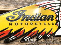 VINTAGE 12x4.5 INDIAN MOTORCYCLE SALES & SERVICE GASOLINE PORCELAIN OIL SIGN